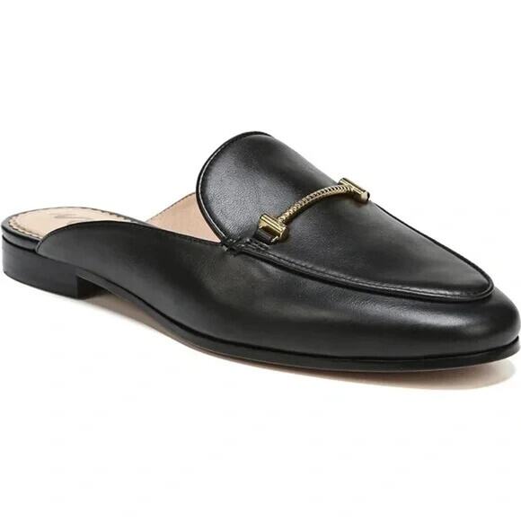 Sam Edelman Laurna Mule Flat Slip On Loafer Round Toe Black Leather 7.5 - Picture 1 of 7